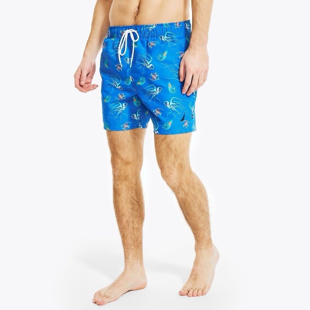 Nautica Men’s Sustainably Crafted 6” Inseam Aqua Print Swim Trunks Beach Size M